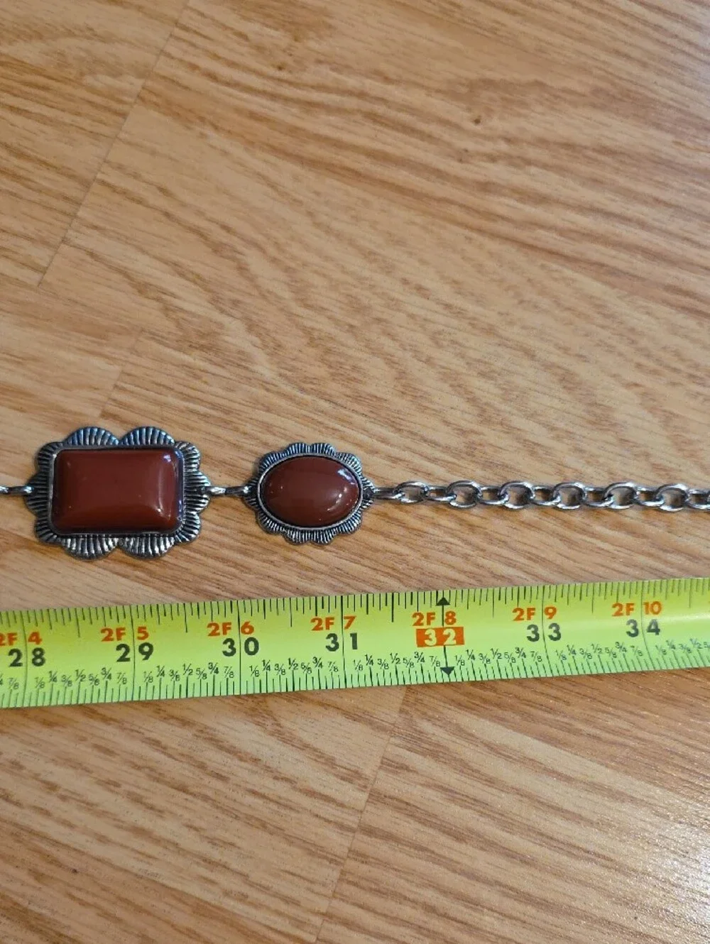 Women's Brown Stone Silver-Tone Linked Chain Belt